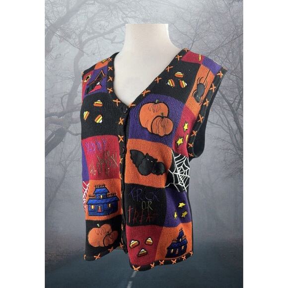 Bobbie Brooks Sweaters - Bobbie Brooks Halloween Knit Vest Trick Or Treat Pumpkin Patch Color Block Large